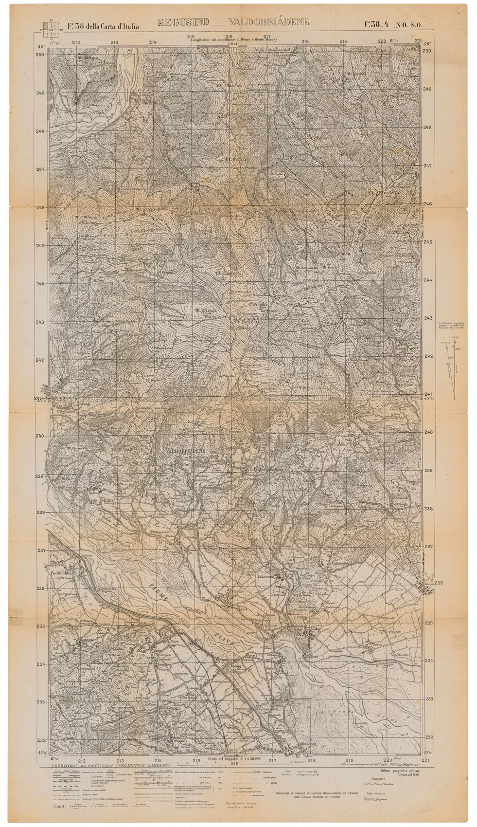 (N:34920) CARTA D'ITALIA FOGLIO 38.4 N.O. S.O.  SEGUSINO VALDOBBIADENE (SE008637) Carte e stampe antiche: riproduzione a colori su carta (formato A1)