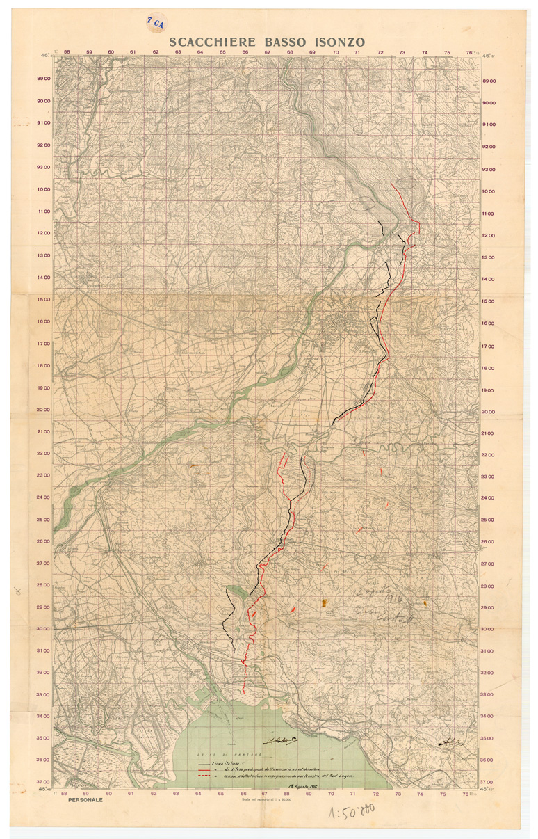 (N:34931) SCACCHIERE BASSO ISONZO (fronte e retro) (SE008648, SE008649) Carte e stampe antiche: riproduzione a colori su carta (formato A1)
