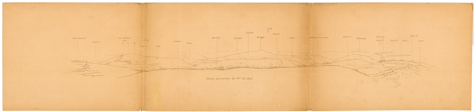 (N:34943) SCHIZZO PANORAMICO DAL MONTE SEI BUSI (fronte e retro) (SE008666, SE008667) Carte e stampe antiche: riproduzione a colori su carta (formato A1)