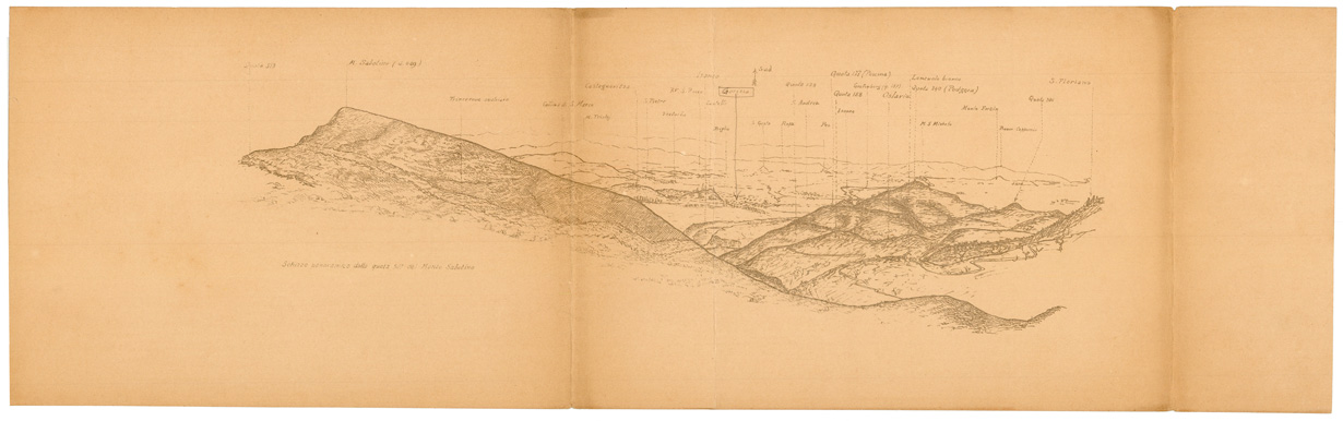 (N:34999) SCHIZZO PANORAMICO DAL MONTE SABOTINO (fronte e retro) (SE008698, SE008699) Carte e stampe antiche: riproduzione a colori su carta (formato A1)