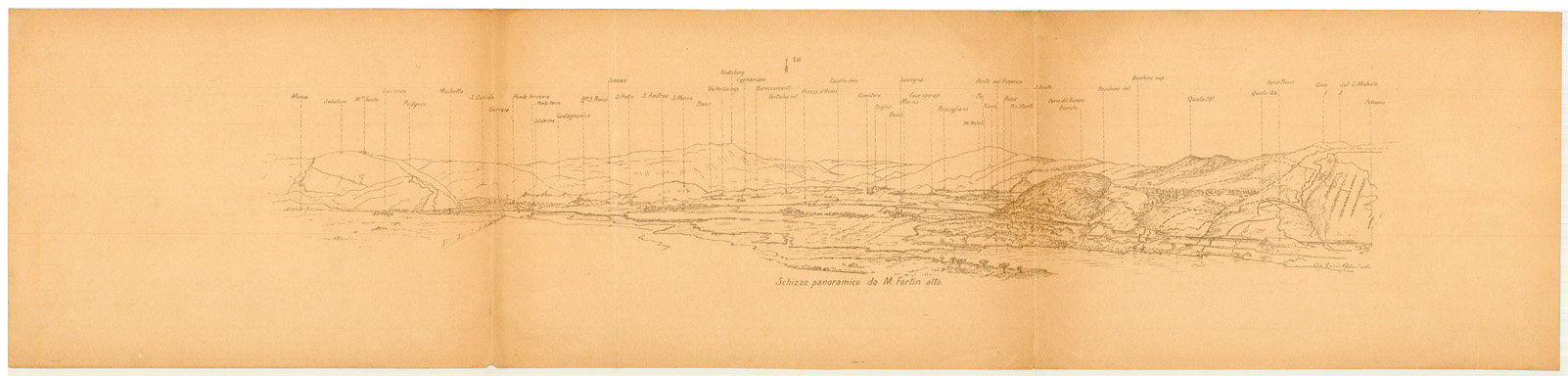 (N:35008) SCHIZZO PANORAMICO DA MONTE FORTIN ALTO (SE008712, SE008713) Carte e stampe antiche: riproduzione a colori su carta (formato A1)
