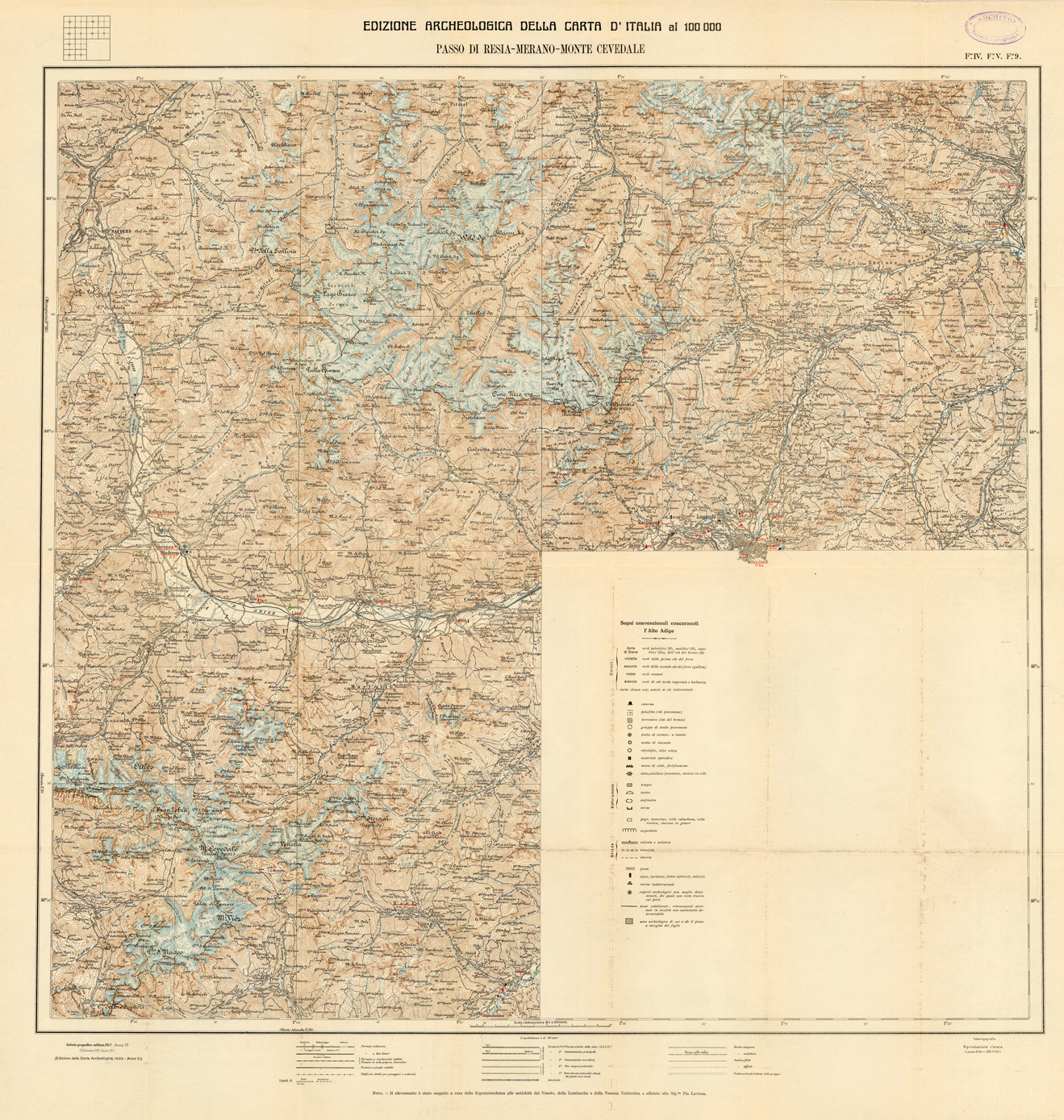 (N:35465) EDIZIONE ARCHEOLOGICA DELLA CARTA D' ITALIA FOGLIO 003 PASSO DI RESIA-004 MERANO-009MONTE CEVEDALE (SE008718) Carte e stampe antiche: riproduzione a colori su carta (formato A1)