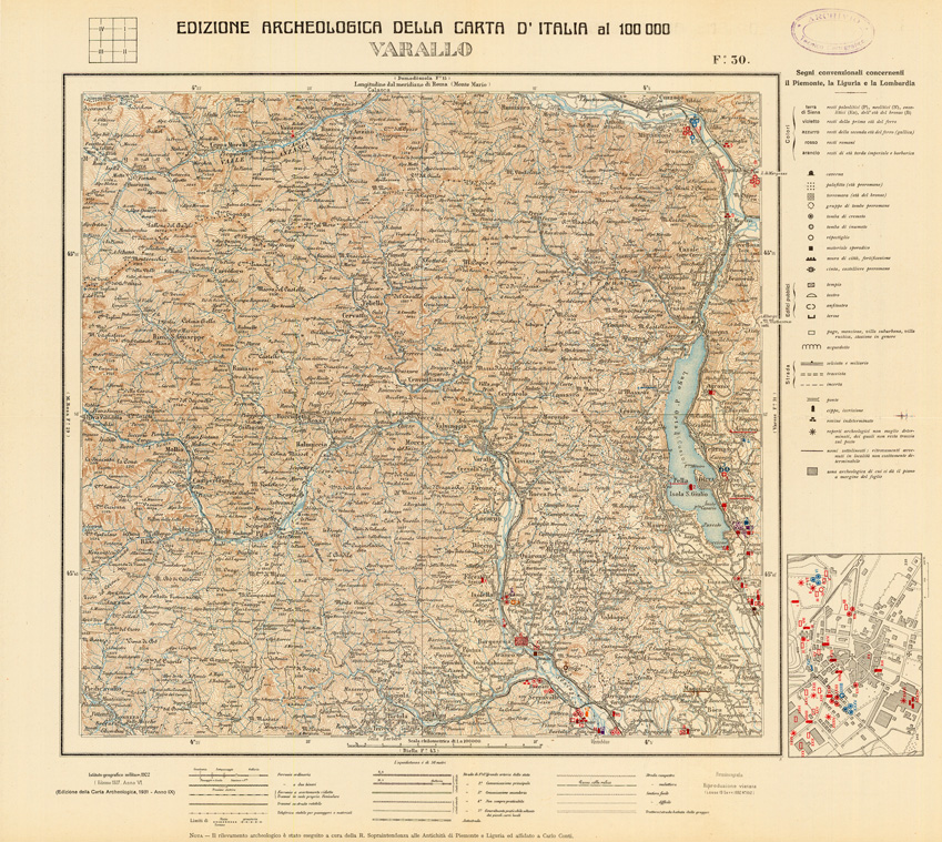 (N:35477) EDIZIONE ARCHEOLOGICA DELLA CARTA D'ITALIA FOGLIO 030 VARALLO (SE008730) Carte e stampe antiche: riproduzione a colori su carta (formato A1)