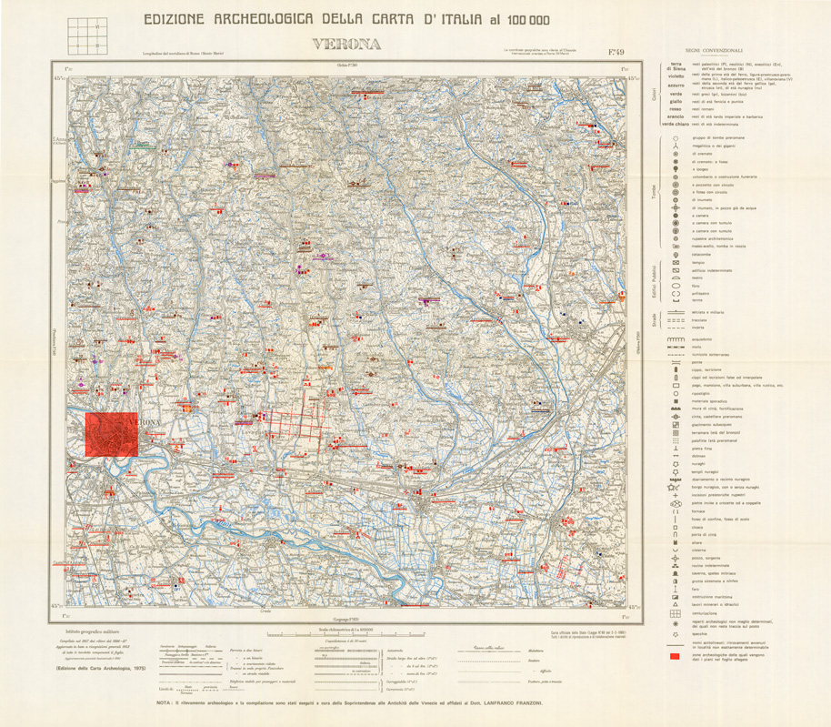 (N:35495) EDIZIONE ARCHEOLOGICA DELLA CARTA D'ITALIA FOGLIO 049 VERONA (SE008740) Carte e stampe antiche: riproduzione a colori su carta (formato A1)