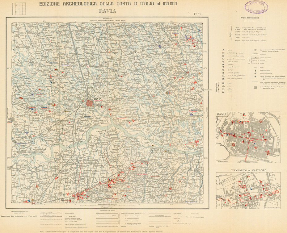 (N:35501) EDIZIONE ARCHEOLOGICA DELLA CARTA D'ITALIA FOGLIO 059 PAVIA (SE008746) Carte e stampe antiche: riproduzione a colori su carta (formato A1)