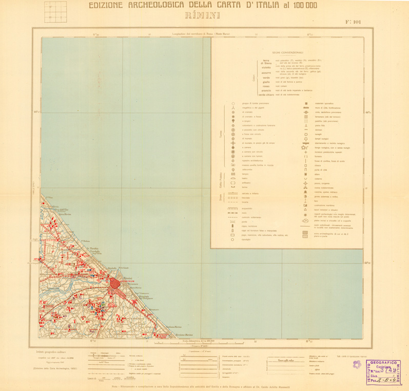 (N:35521) EDIZIONE ARCHEOLOGICA DELLA CARTA D'ITALIA FOGLIO 101 RIMINI (SE008766) Carte e stampe antiche: riproduzione a colori su carta (formato A1)