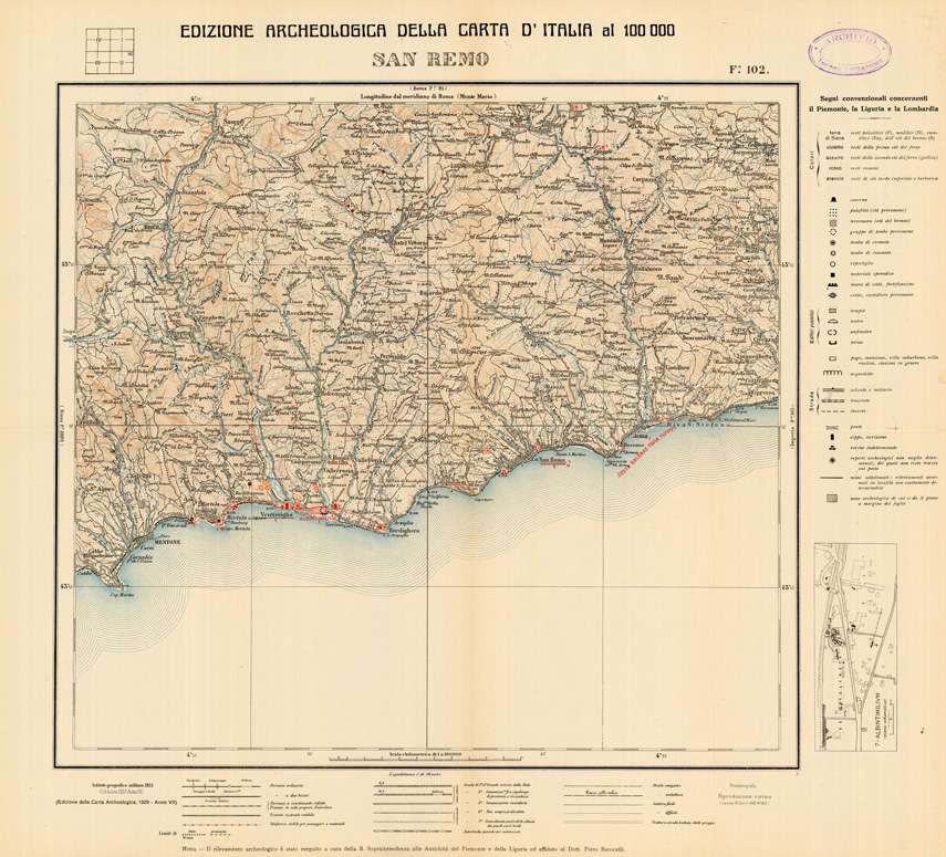 (N:35524) EDIZIONE ARCHEOLOGICA DELLA CARTA D'ITALIA FOGLIO 102 SAN REMO (SE008769) Carte e stampe antiche: riproduzione a colori su carta (formato A1)