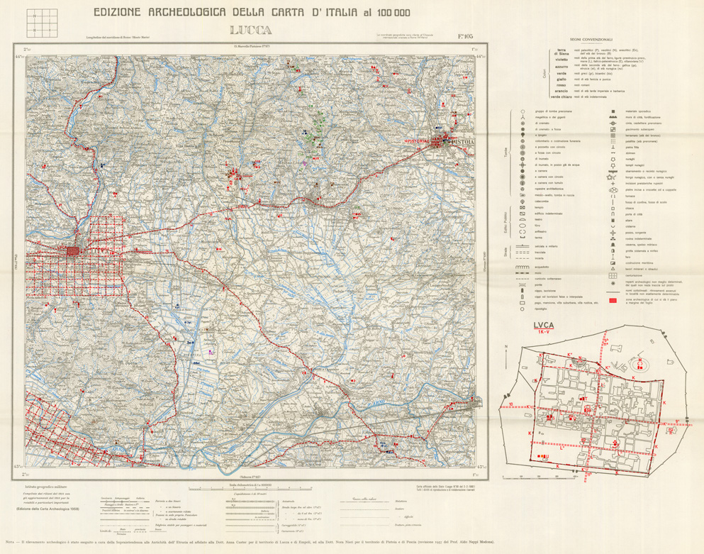 (N:35528) EDIZIONE ARCHEOLOGICA DELLA CARTA D'ITALIA FOGLIO 105 LUCCA (SE008773) Carte e stampe antiche: riproduzione a colori su carta (formato A1)