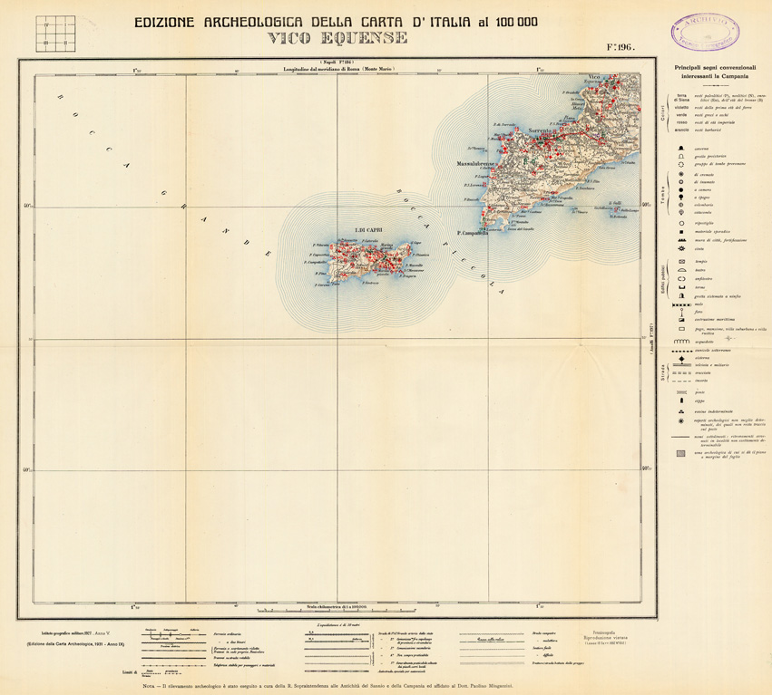 (N:35542) EDIZIONE ARCHEOLOGICA DELLA CARTA D'ITALIA FOGLIO 196 VICO EQUENSE (SE008787) Carte e stampe antiche: riproduzione a colori su carta (formato A1)