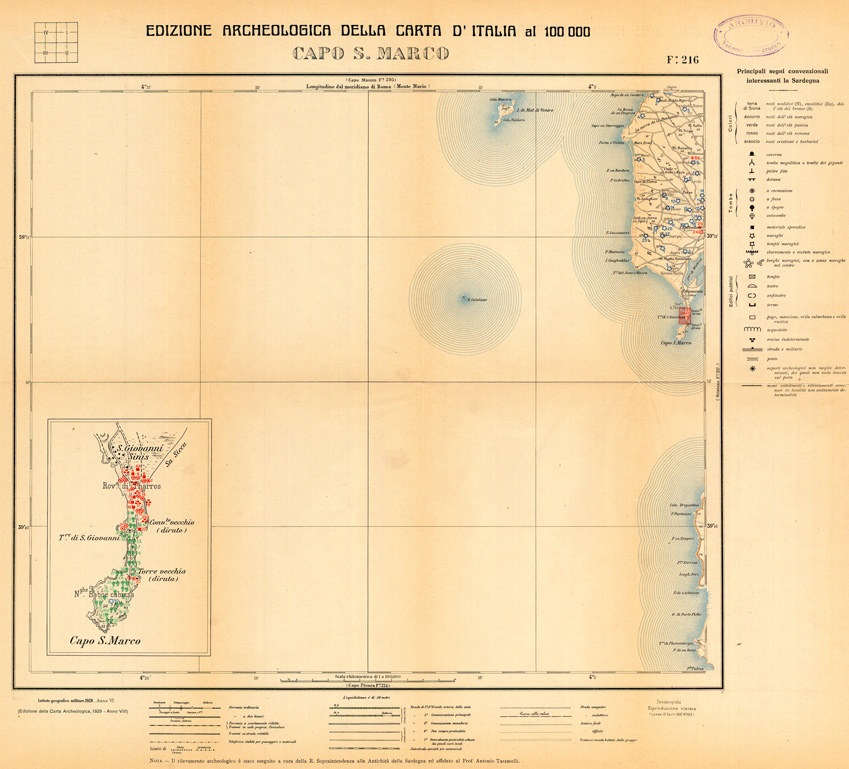 (N:35548) EDIZIONE ARCHEOLOGICA DELLA CARTA D'ITALIA FOGLIO 216 CAPO S. MARCO (SE008793) Carte e stampe antiche: riproduzione a colori su carta (formato A1)