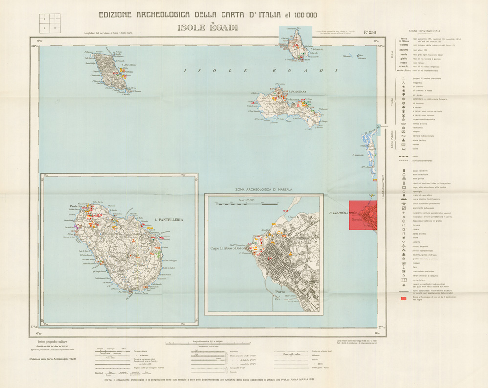 (N:35549) EDIZIONE ARCHEOLOGICA DELLA CARTA D'ITALIA FOGLIO 256 ISOLE EGADI (SE008794) Carte e stampe antiche: riproduzione a colori su carta (formato A1)