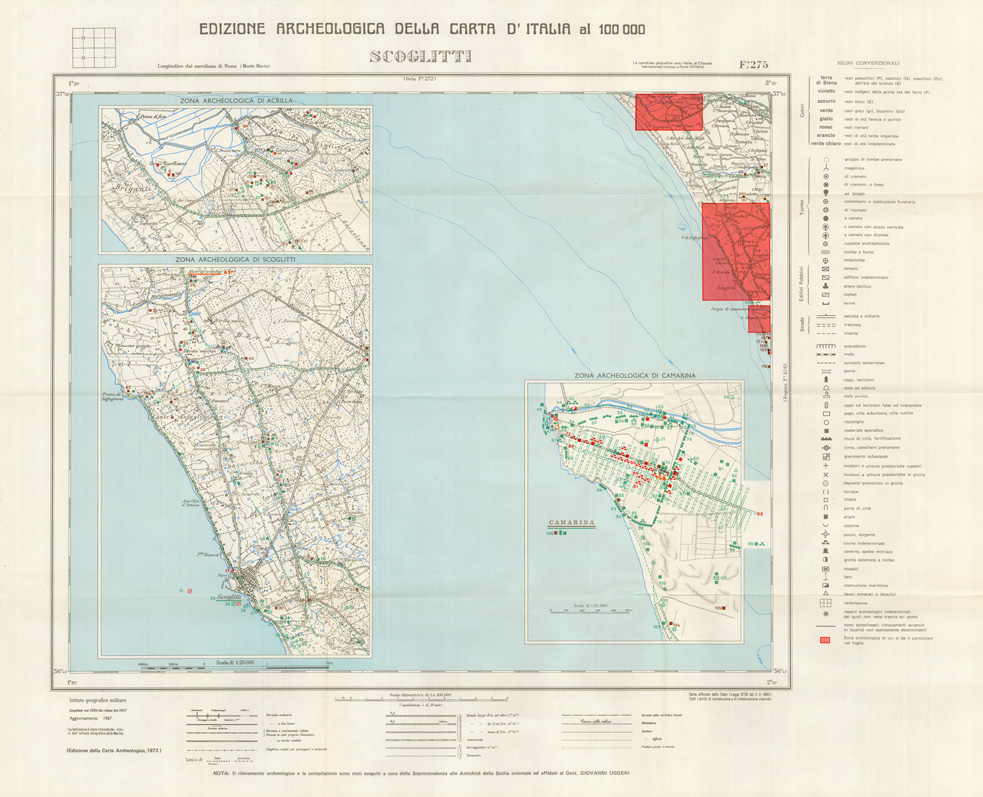 (N:35550) EDIZIONE ARCHEOLOGICA DELLA CARTA D'ITALIA FOGLIO 275 SCOGLITTI (SE008795) Carte e stampe antiche: riproduzione a colori su carta (formato A1)