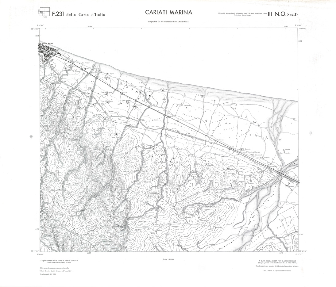 (N:35991) CALABRIA  FOGLIO 231 III NO SEZ D CARIATI MARINA (SE008813) Carte e stampe antiche: riproduzione a colori su carta (formato A1)