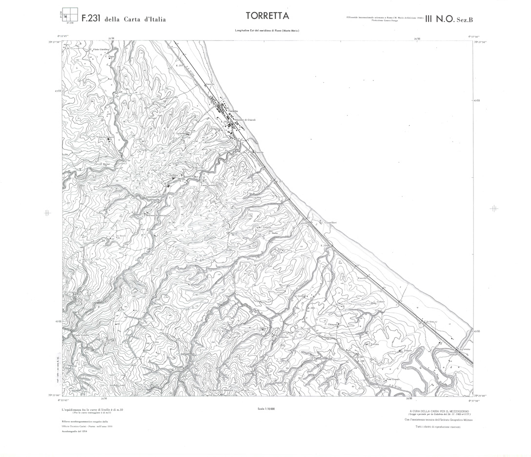 (N:35993) CALABRIA  FOGLIO 231 III NO SEZ B TORRETTA (SE008815) Carte e stampe antiche: riproduzione a colori su carta (formato A1)