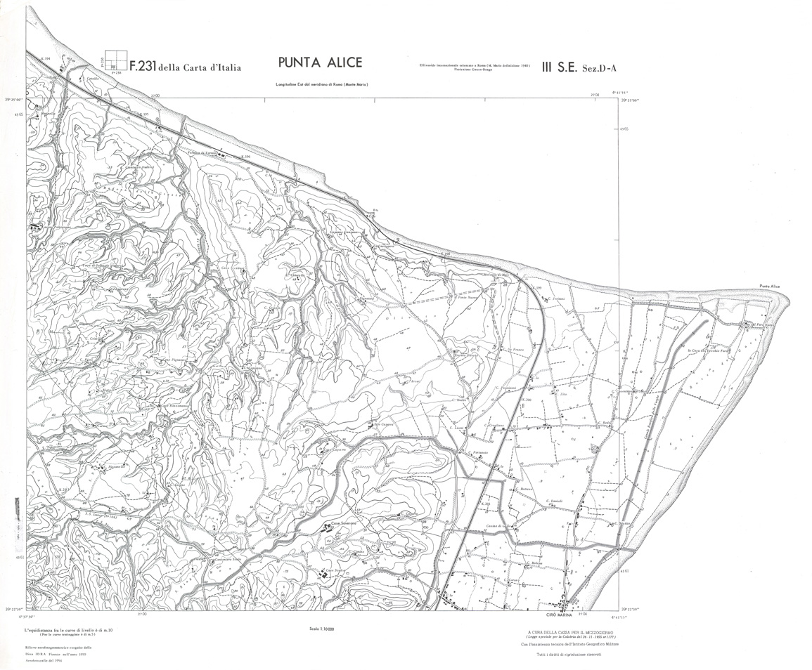 (N:36000) CALABRIA  FOGLIO 231 III SE SEZ D-A PUNTA ALICE (SE008822) Carte e stampe antiche: riproduzione a colori su carta (formato A1)