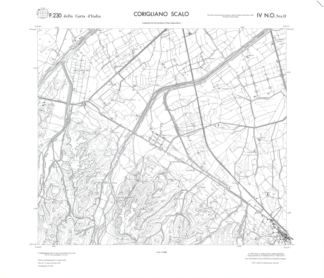 (N:36001) CALABRIA  FOGLIO 230 IV NO SEZ D CORIGLIANO SCALO (SE008823) Carte e stampe antiche: riproduzione a colori su carta (formato A1)