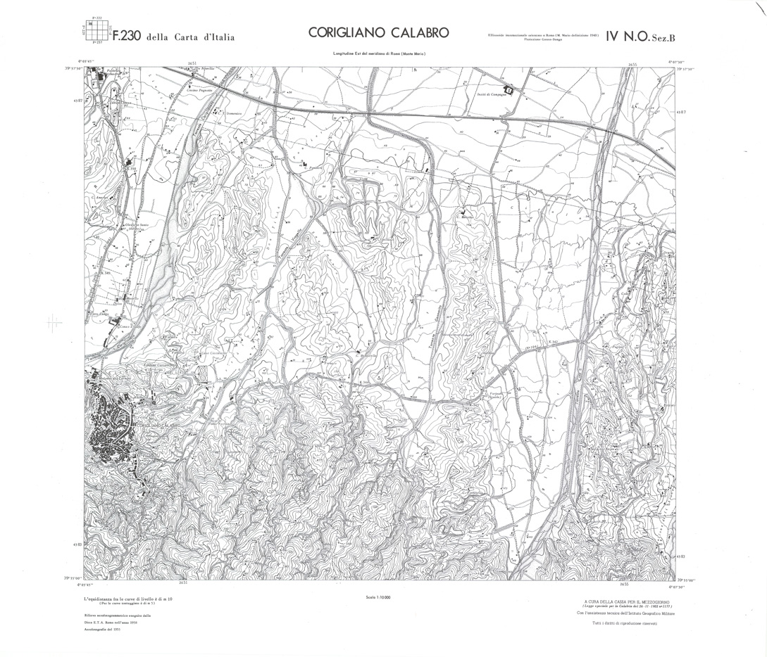 (N:36002) CALABRIA  FOGLIO 230 IV NO SEZ B CORIGLIANO CALABRO (SE008824) Carte e stampe antiche: riproduzione a colori su carta (formato A1)