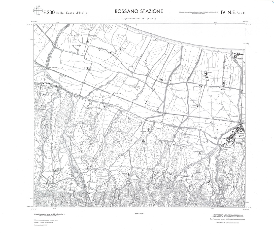 (N:36013) CALABRIA  FOGLIO 230 IV NE SEZ C ROSSANO STAZIONE (SE008835) Carte e stampe antiche: riproduzione a colori su carta (formato A1)