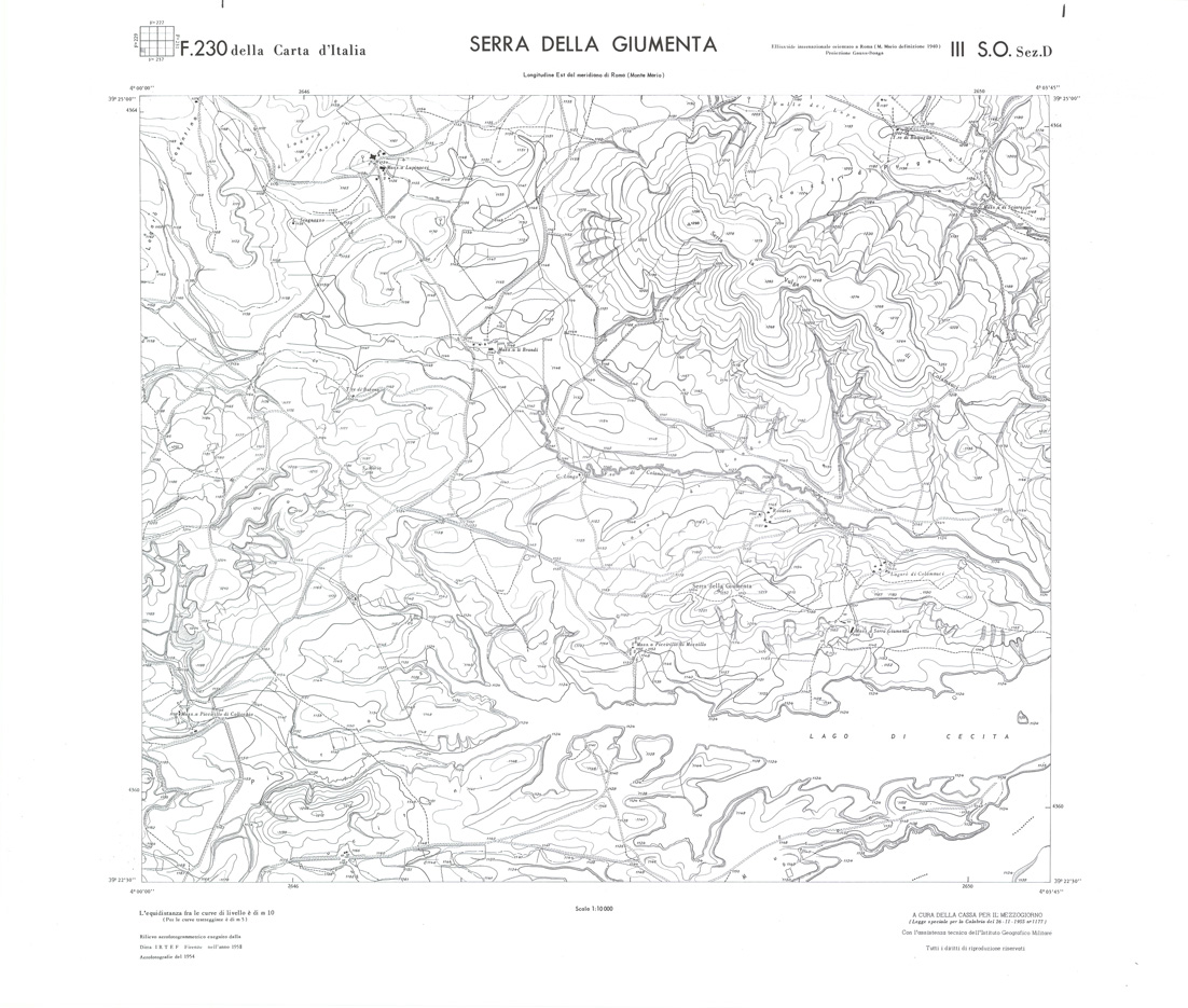 (N:36020) CALABRIA  FOGLIO 230 III SO SEZ D SERRA DELLA GIUMENTA (SE008842) Carte e stampe antiche: riproduzione a colori su carta (formato A1)