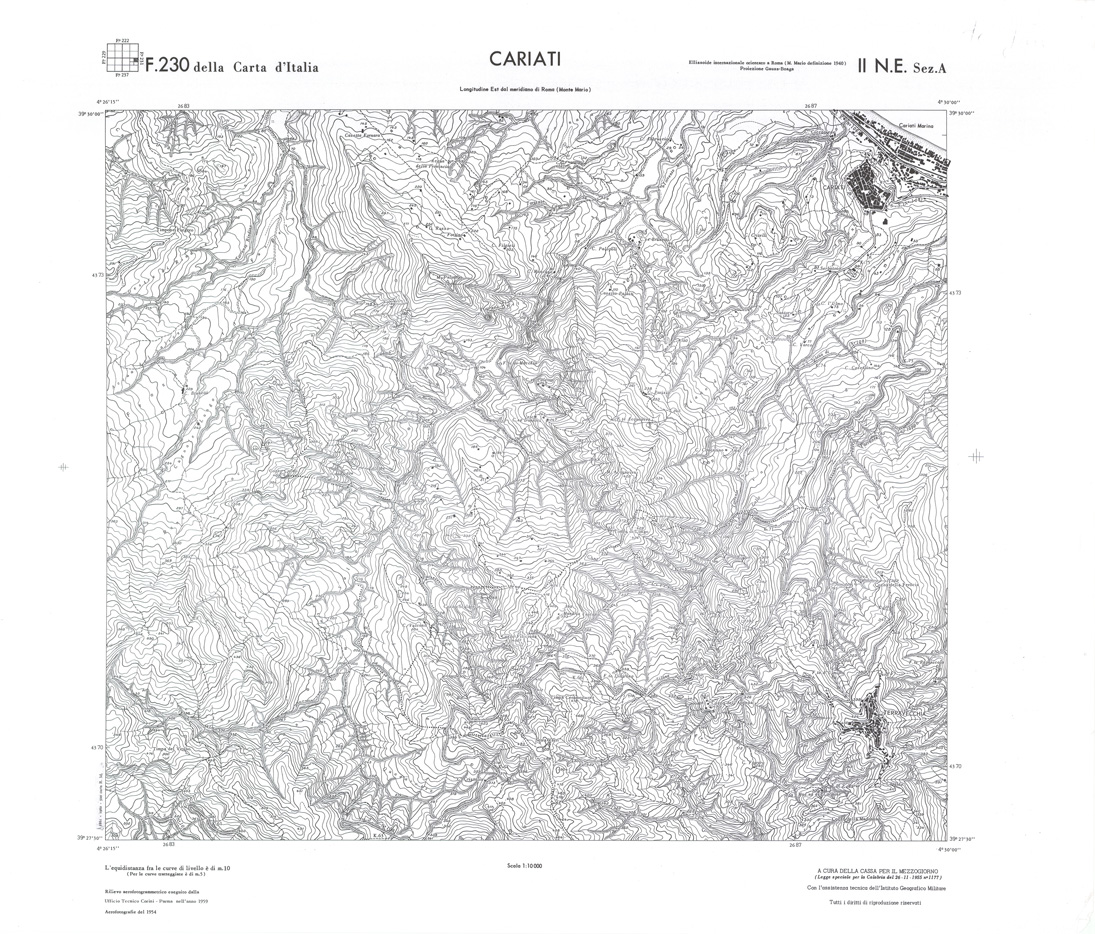 (N:36047) CALABRIA  FOGLIO 230 II NE SEZ A CARIATI (SE008869) Carte e stampe antiche: riproduzione a colori su carta (formato A1)