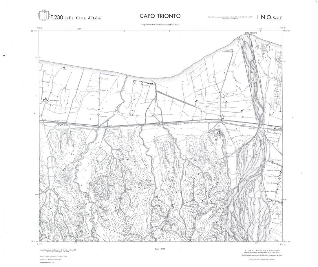 (N:36048) CALABRIA  FOGLIO 230 I NO SEZ C CAPO TRIONTO (SE008870) Carte e stampe antiche: riproduzione a colori su carta (formato A1)