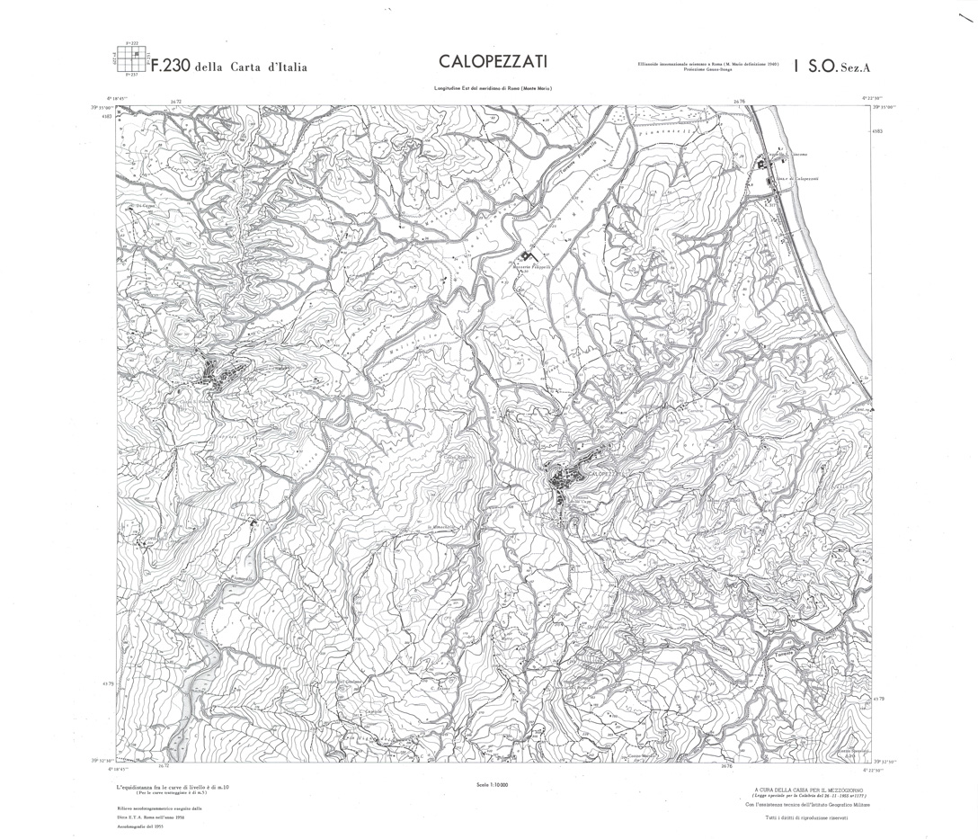 (N:36054) CALABRIA  FOGLIO 230 I SO SEZ A CALOPEZZATI (SE008875) Carte e stampe antiche: riproduzione a colori su carta (formato A1)