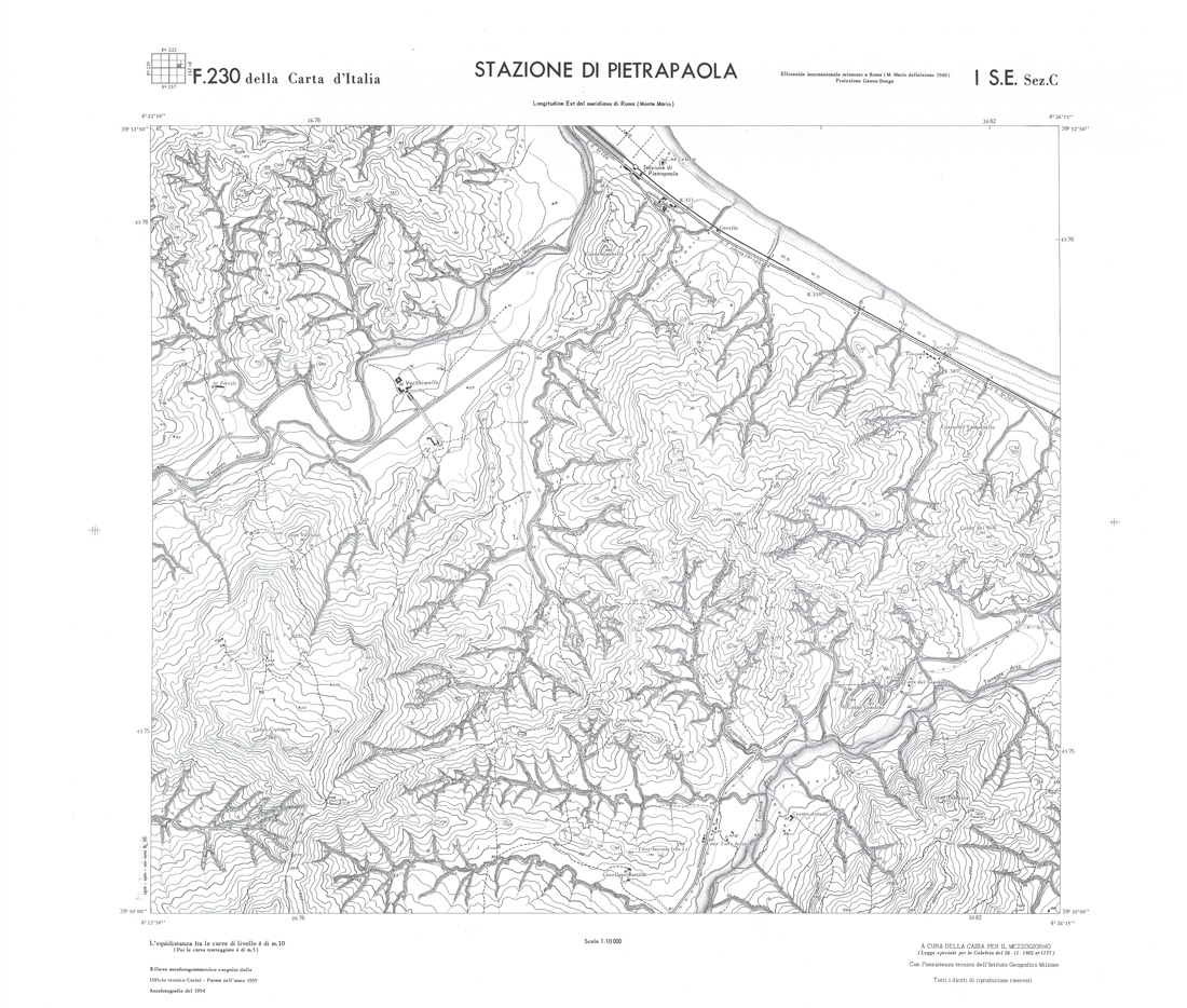 (N:36056) CALABRIA  FOGLIO 230 I SE SEZ C STAZIONE DI PIETRAPAOLA (SE008877) Carte e stampe antiche: riproduzione a colori su carta (formato A1)