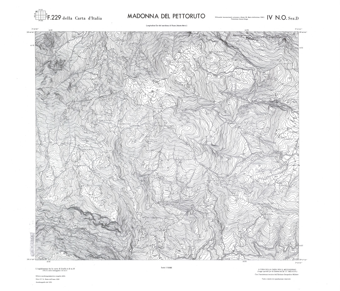 (N:36058) CALABRIA  FOGLIO 229 IV NO SEZ D MADONNA DEL PETTORUTO (SE008879) Carte e stampe antiche: riproduzione a colori su carta (formato A1)