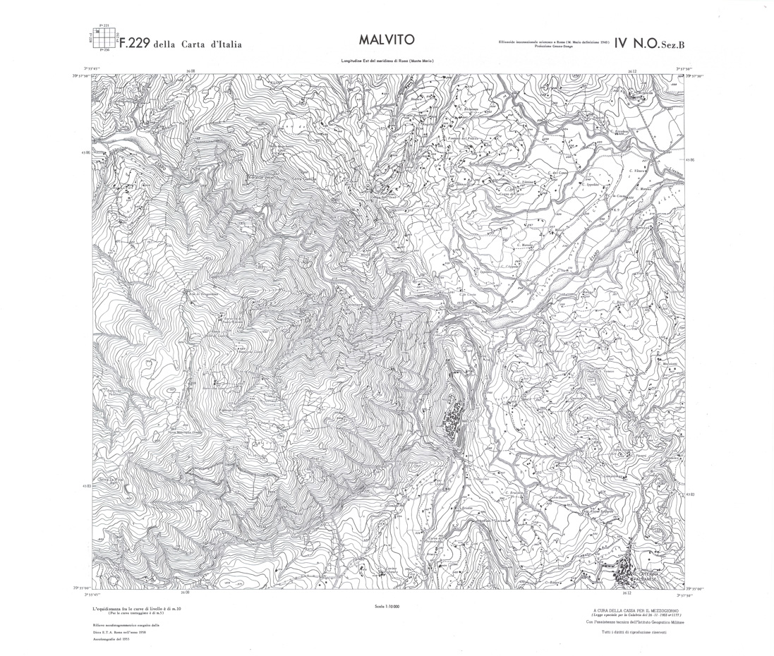 (N:36060) CALABRIA  FOGLIO 229 IV NO SEZ B MALVITO (SE008881) Carte e stampe antiche: riproduzione a colori su carta (formato A1)