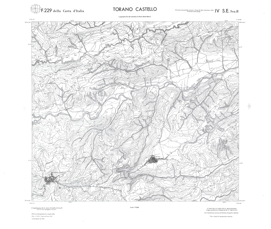 (N:36068) CALABRIA  FOGLIO 229 IV SE SEZ B TORANO CASTELLO (SE008889) Carte e stampe antiche: riproduzione a colori su carta (formato A1)