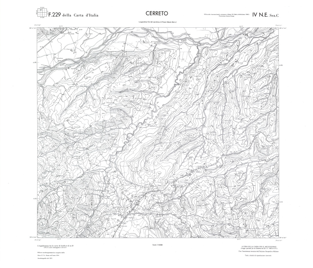 (N:36071) CALABRIA  FOGLIO 229 IV NE SEZ C CERRETO (SE008892) Carte e stampe antiche: riproduzione a colori su carta (formato A1)