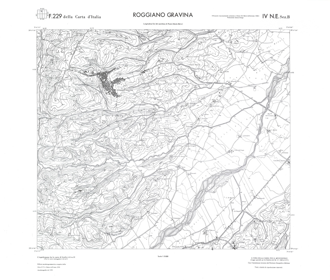 (N:36072) CALABRIA  FOGLIO 229 IV NE SEZ B ROGGIANO GRAVINA (SE008893) Carte e stampe antiche: riproduzione a colori su carta (formato A1)