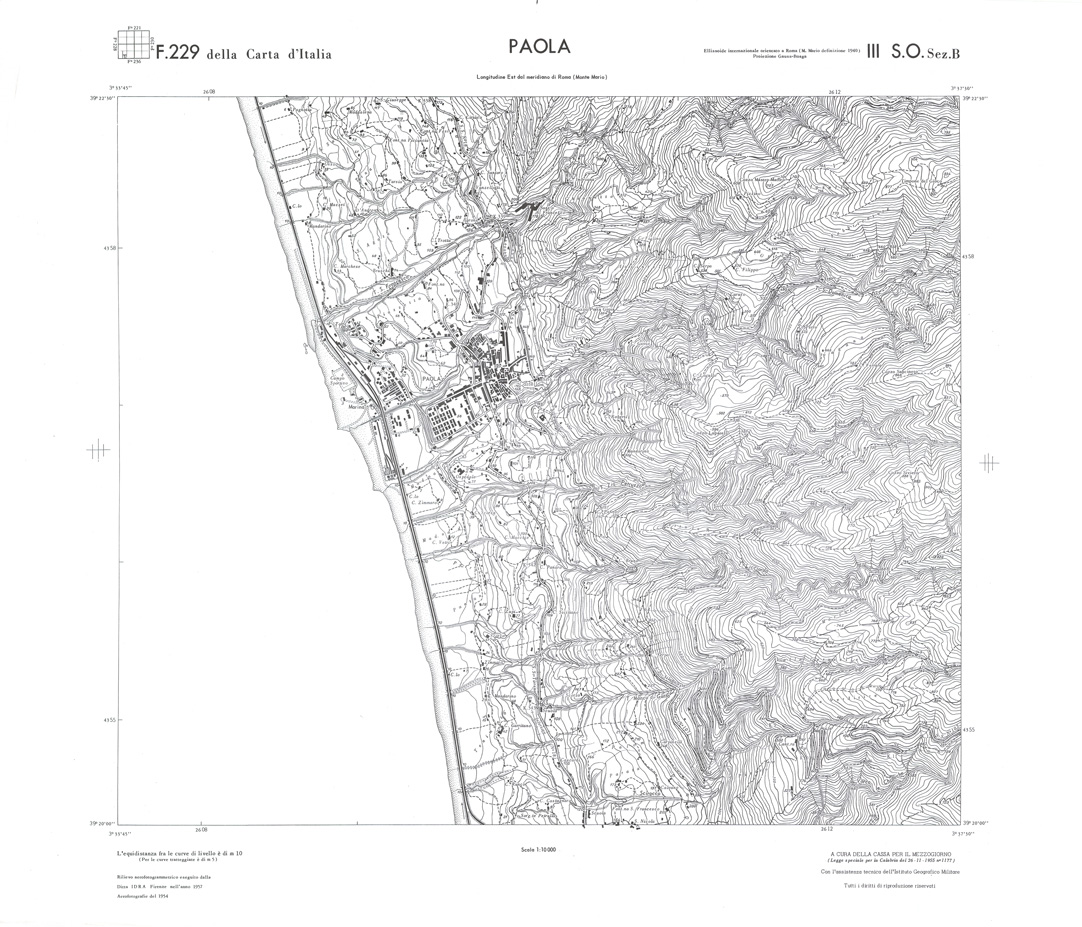 (N:36078) CALABRIA  FOGLIO 229 III SO SEZ B PAOLA (SE008899) Carte e stampe antiche: riproduzione a colori su carta (formato A1)