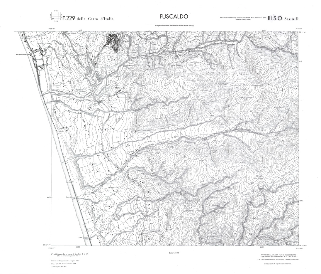 (N:36079) CALABRIA  FOGLIO 229 III SO SEZ A-D FUSCALDO (SE008900) Carte e stampe antiche: riproduzione a colori su carta (formato A1)