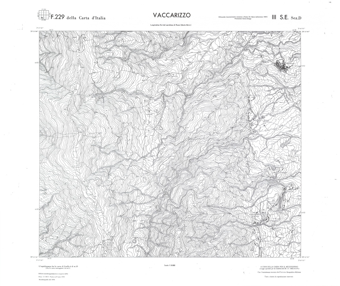 (N:36080) CALABRIA  FOGLIO 229 III SE SEZ D VACCARIZZO (SE008901) Carte e stampe antiche: riproduzione a colori su carta (formato A1)
