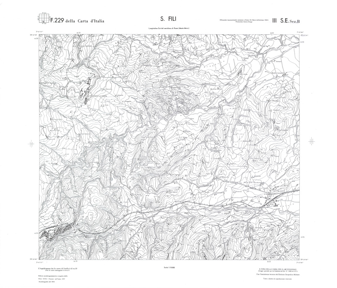 (N:36082) CALABRIA  FOGLIO 229 III SE SEZ B S.FILI (SE008903) Carte e stampe antiche: riproduzione a colori su carta (formato A1)