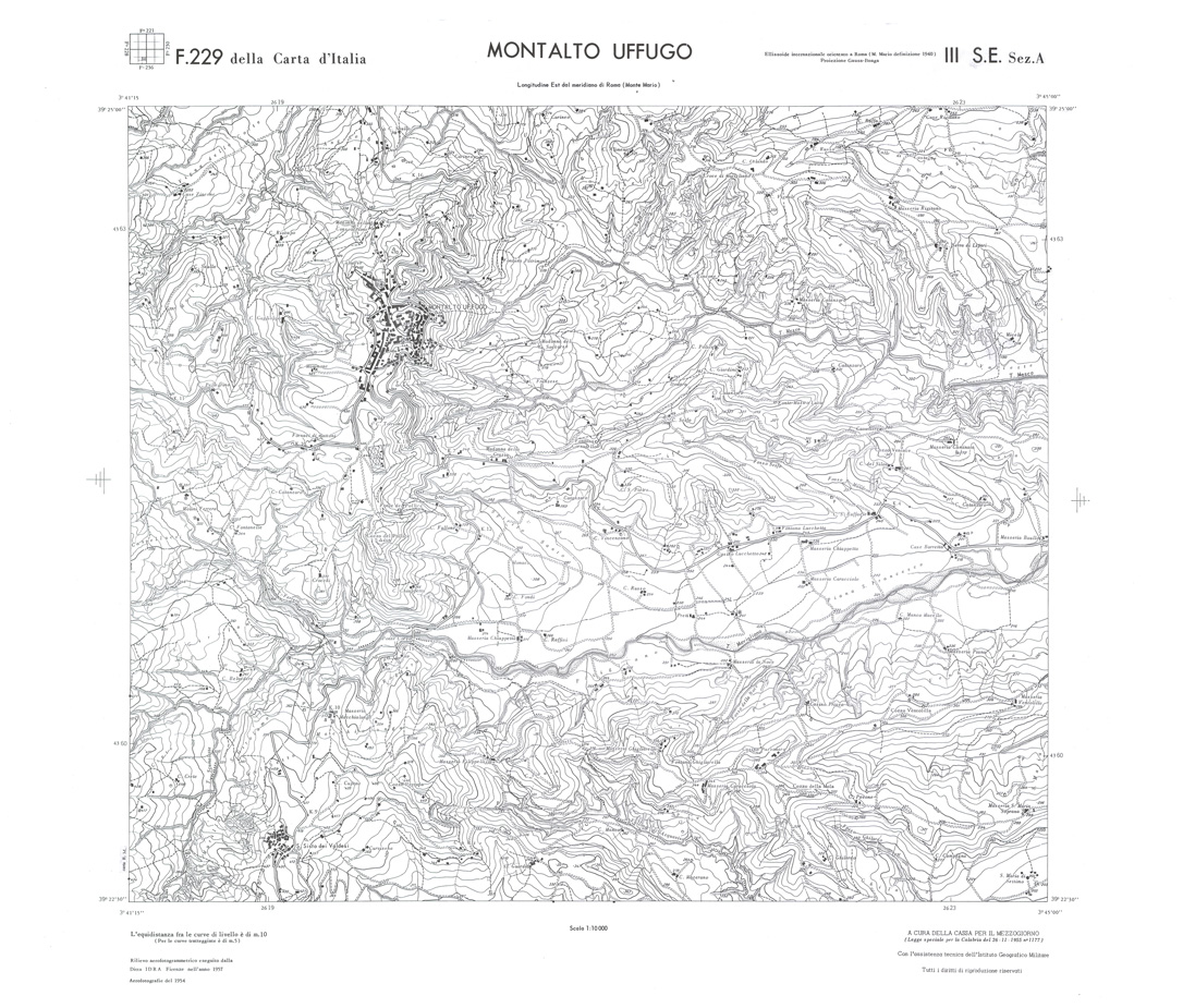 (N:36083) CALABRIA  FOGLIO 229 III SE SEZ A MONTALTO UFFUGO (SE008904) Carte e stampe antiche: riproduzione a colori su carta (formato A1)