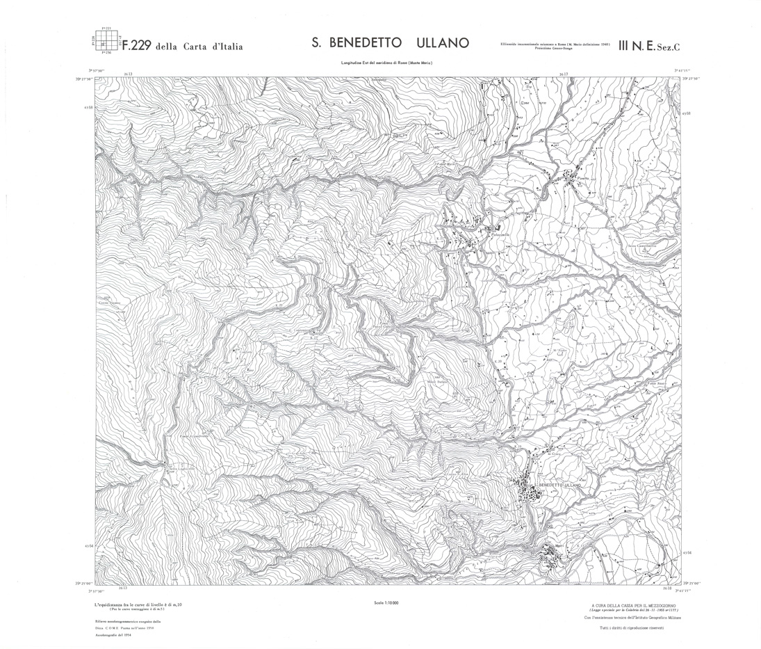 (N:36085) CALABRIA  FOGLIO 229 III NE SEZ C S.BENEDETTO ULLANO (SE008906) Carte e stampe antiche: riproduzione a colori su carta (formato A1)