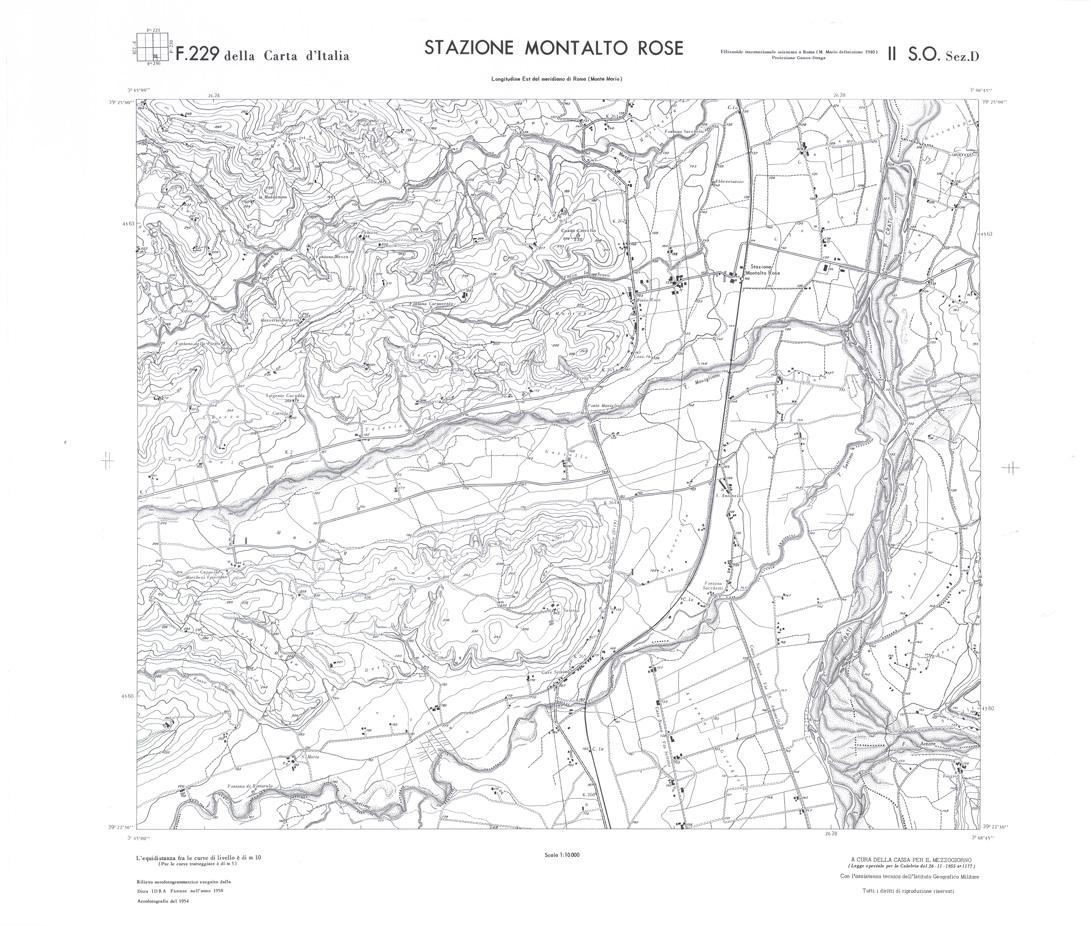 (N:36092) CALABRIA  FOGLIO 229 II SO SEZ D STAZIONE MONTALTO ROSE (SE008913) Carte e stampe antiche: riproduzione a colori su carta (formato A1)