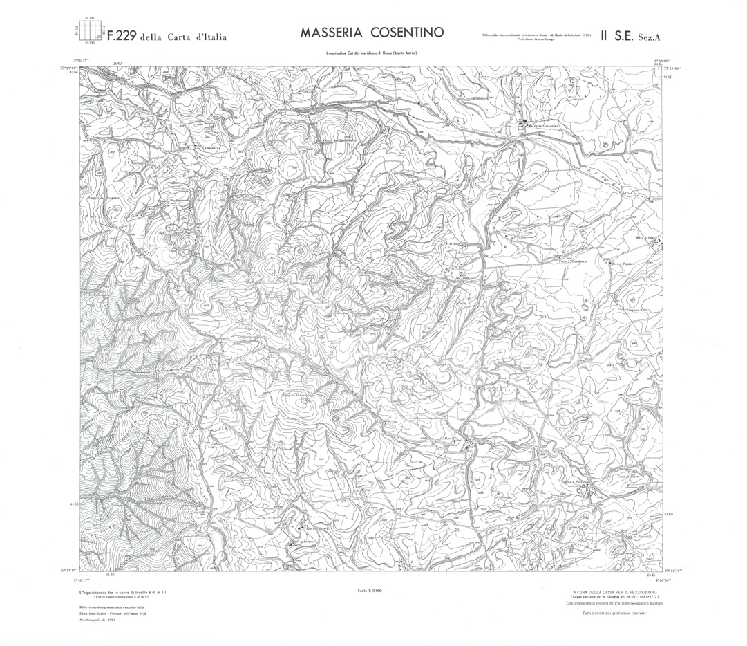 (N:36099) CALABRIA  FOGLIO 229 II SE SEZ A MASSERIA COSENTINO (SE008920) Carte e stampe antiche: riproduzione a colori su carta (formato A1)