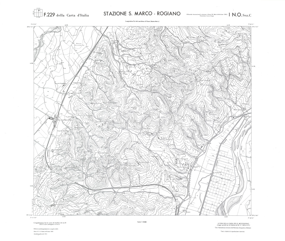 (N:36104) CALABRIA  FOGLIO 229 I NO SEZ C STAZIONE S.MARCO-ROGIANO (SE008925) Carte e stampe antiche: riproduzione a colori su carta (formato A1)