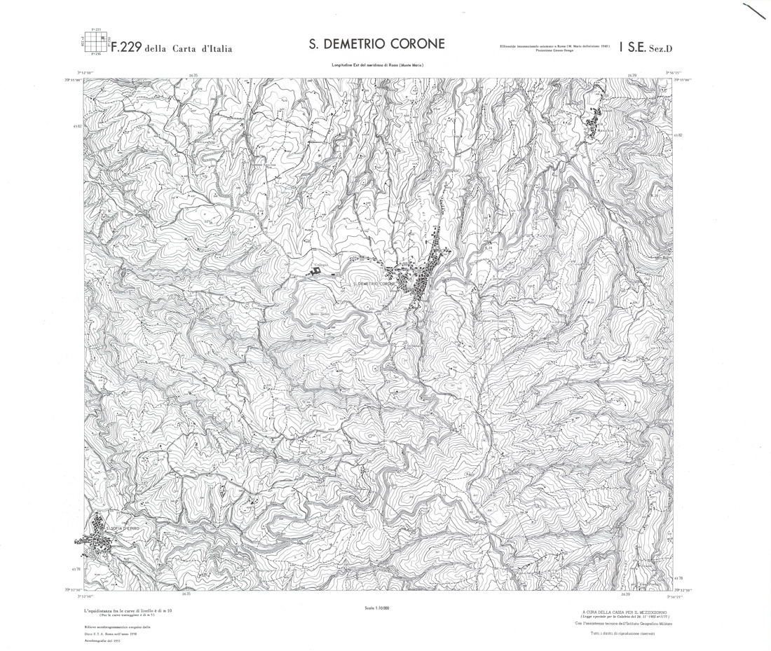 (N:36112) CALABRIA  FOGLIO 229 I SE SEZ D S.DEMETRIO CORONE (SE008933) Carte e stampe antiche: riproduzione a colori su carta (formato A1)