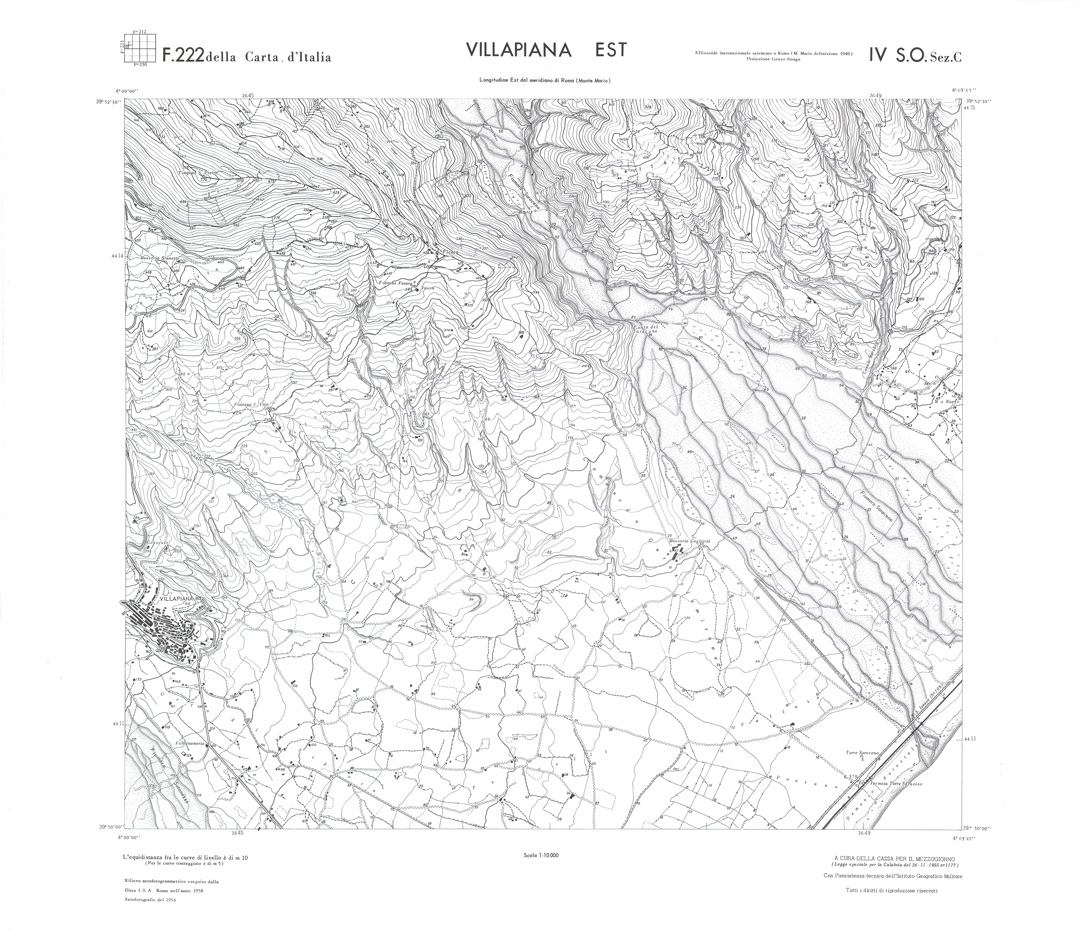 (N:36134) CALABRIA  FOGLIO 222 IV SO SEZ C VILLAPIANA EST (SE008955) Carte e stampe antiche: riproduzione a colori su carta (formato A1)