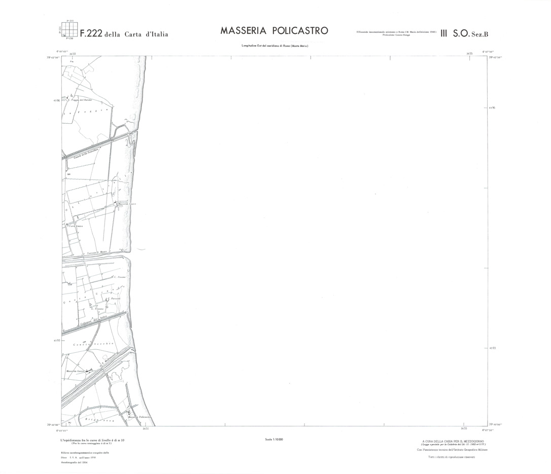 (N:36141) CALABRIA  FOGLIO 222 III SO SEZ B MASSERIA POLICASTRO (SE008962) Carte e stampe antiche: riproduzione a colori su carta (formato A1)