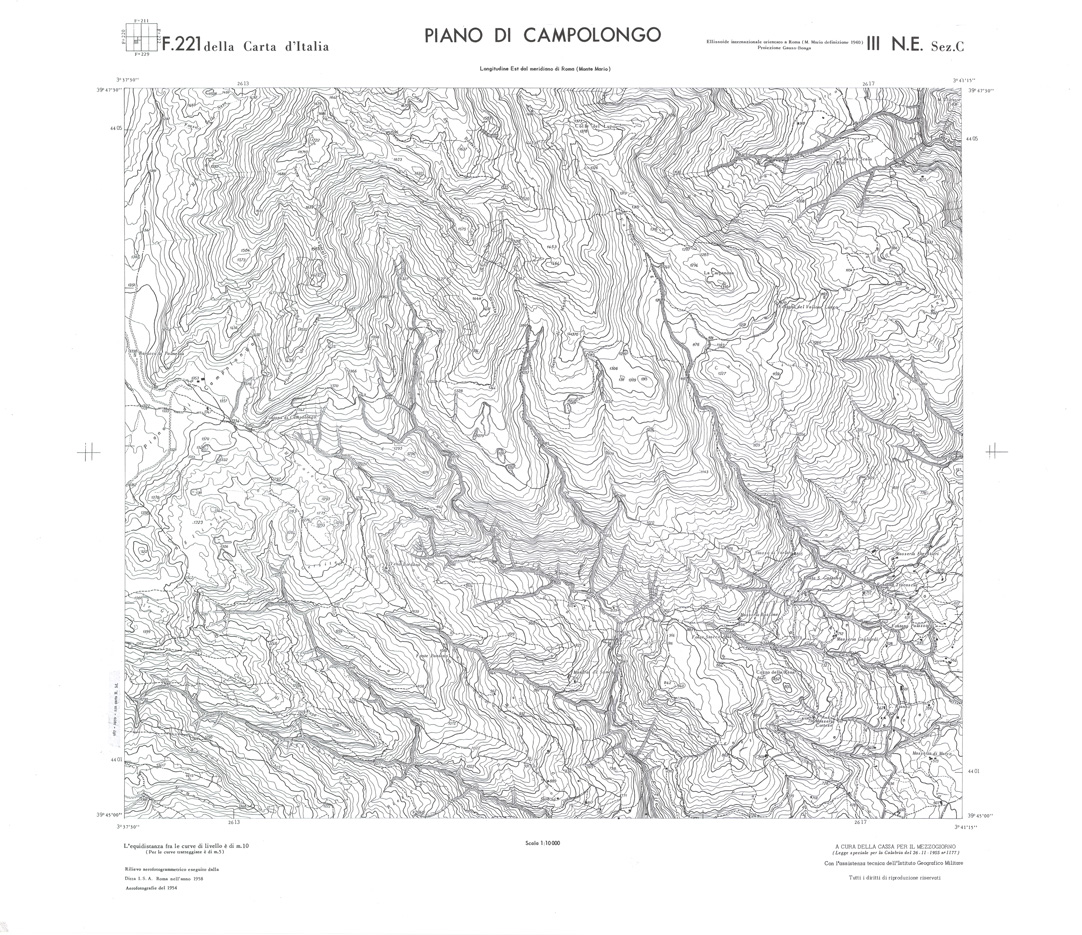 (N:36173) CALABRIA  FOGLIO 221 III NE SEZ C PIANO DI CAMPOLONGO (SE008994) Carte e stampe antiche: riproduzione a colori su carta (formato A1)