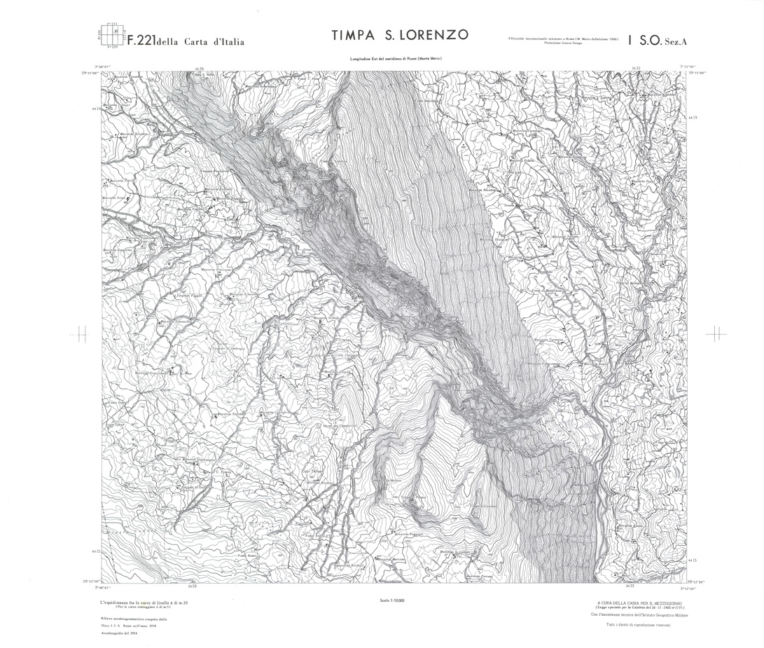 (N:36198) CALABRIA  FOGLIO 221 I SO SEZ A TIMPA S.LORENZO (SE009019) Carte e stampe antiche: riproduzione a colori su carta (formato A1)