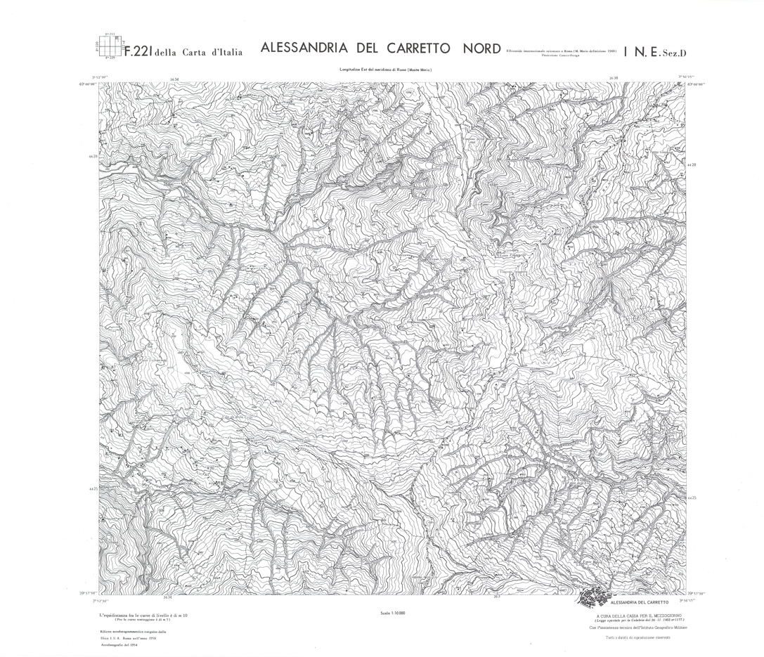 (N:36203) CALABRIA  FOGLIO 221 I NE SEZ D ALESSANDRIA DEL CARRETTO NORD (SE009024) Carte e stampe antiche: riproduzione a colori su carta (formato A1)
