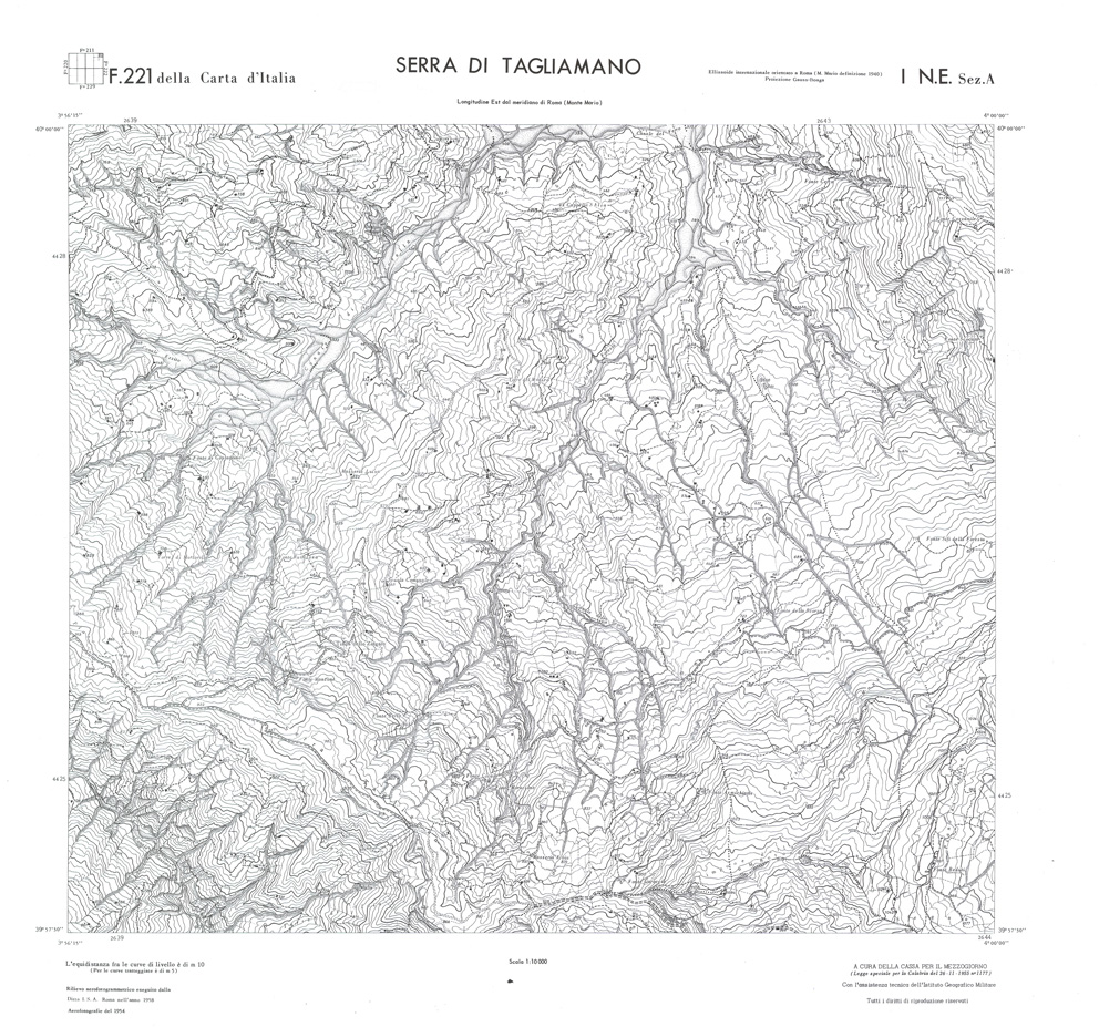 (N:36206) CALABRIA  FOGLIO 221 I NE SEZ A SERRA DI TAGLIAMANO (SE009027) Carte e stampe antiche: riproduzione a colori su carta (formato A1)