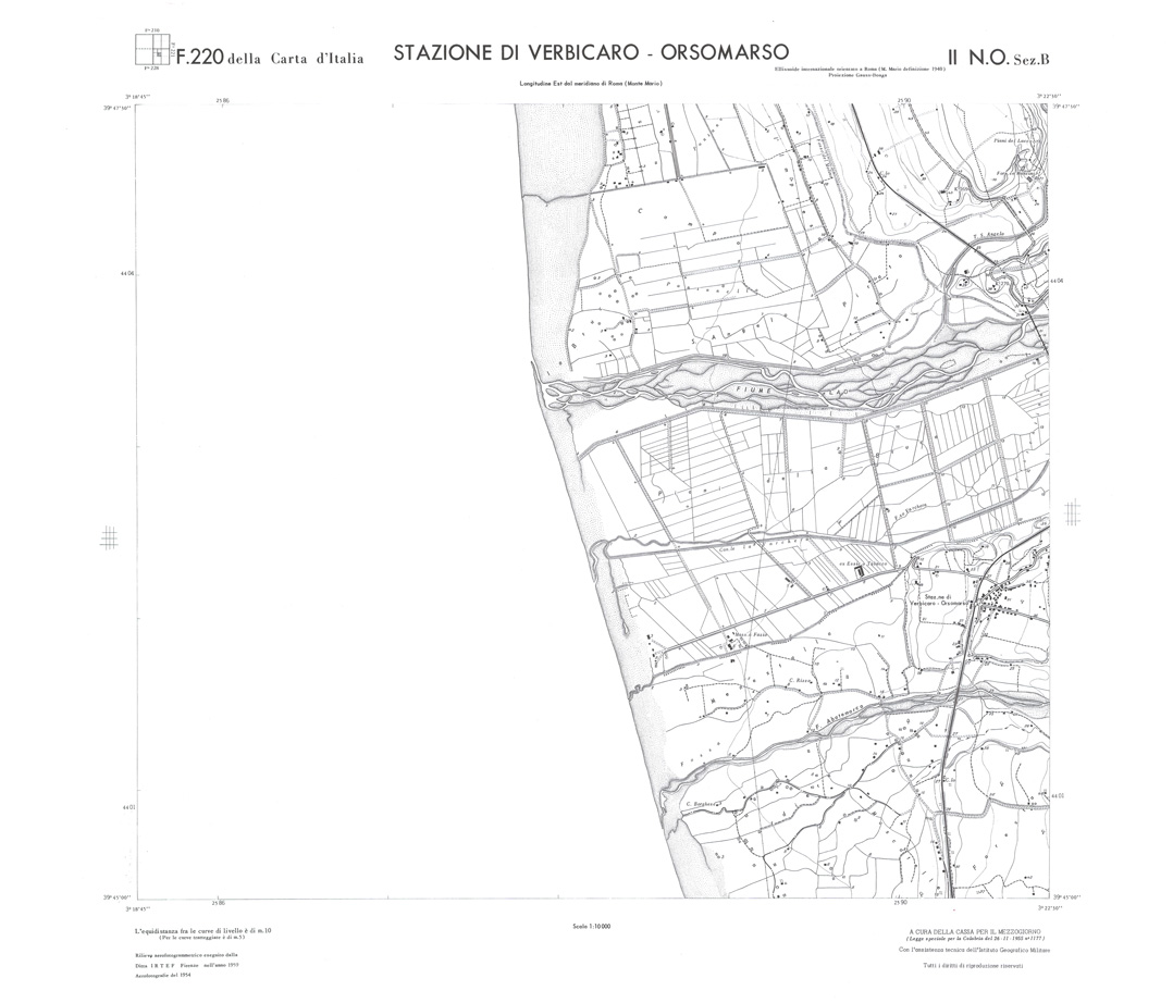 (N:36207) CALABRIA  FOGLIO 220 II NO SEZ B STAZIONE DI VERBICARO-ORSOMARSO (SE009028) Carte e stampe antiche: riproduzione a colori su carta (formato A1)