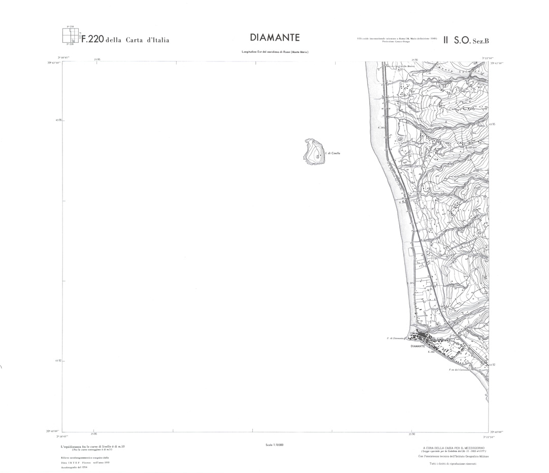 (N:36209) CALABRIA  FOGLIO 220 II NO SEZ B DIAMANTE (SE009030) Carte e stampe antiche: riproduzione a colori su carta (formato A1)